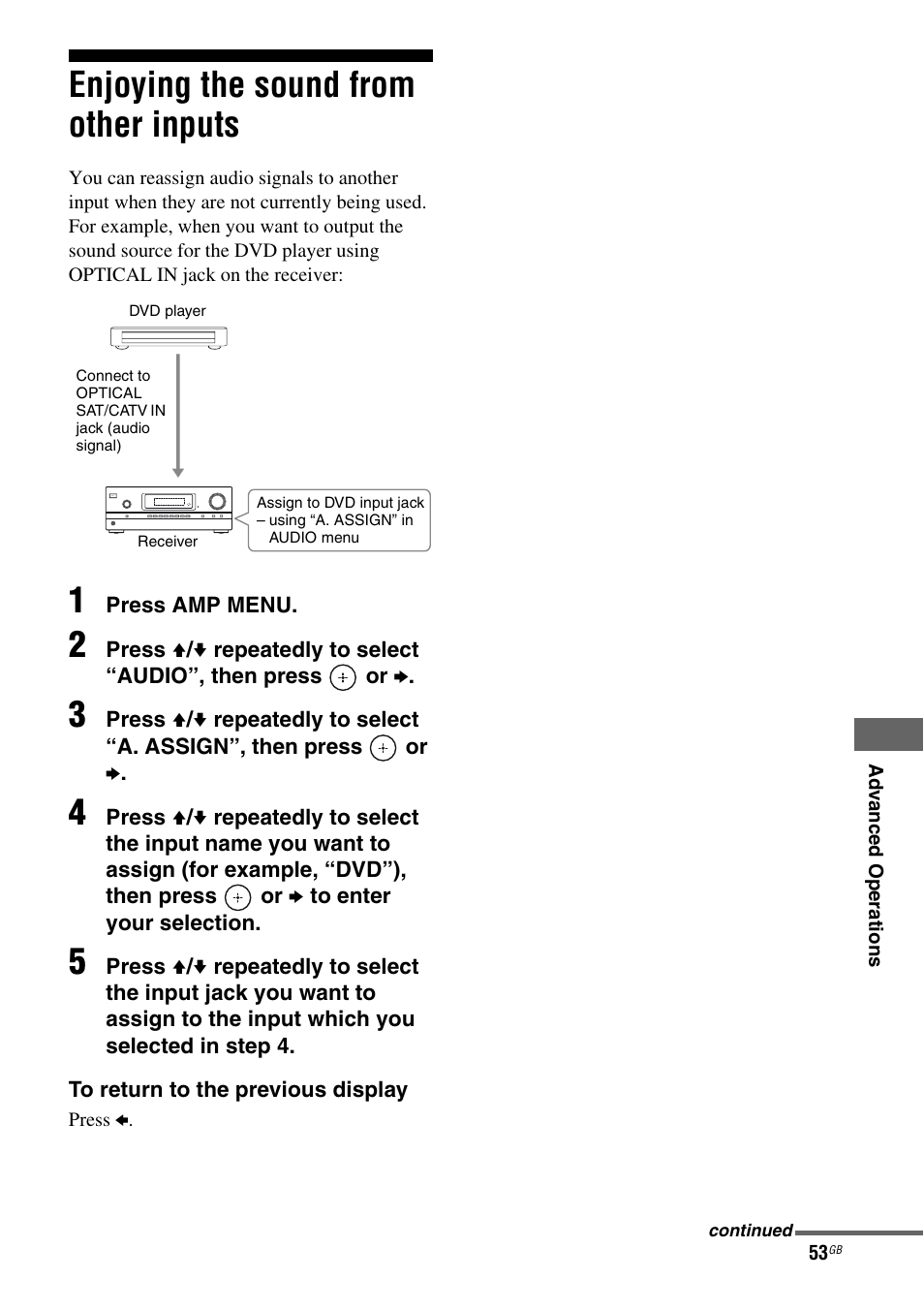 Enjoying the sound from other inputs | Sony STR-DH510 User Manual | Page 53 / 80