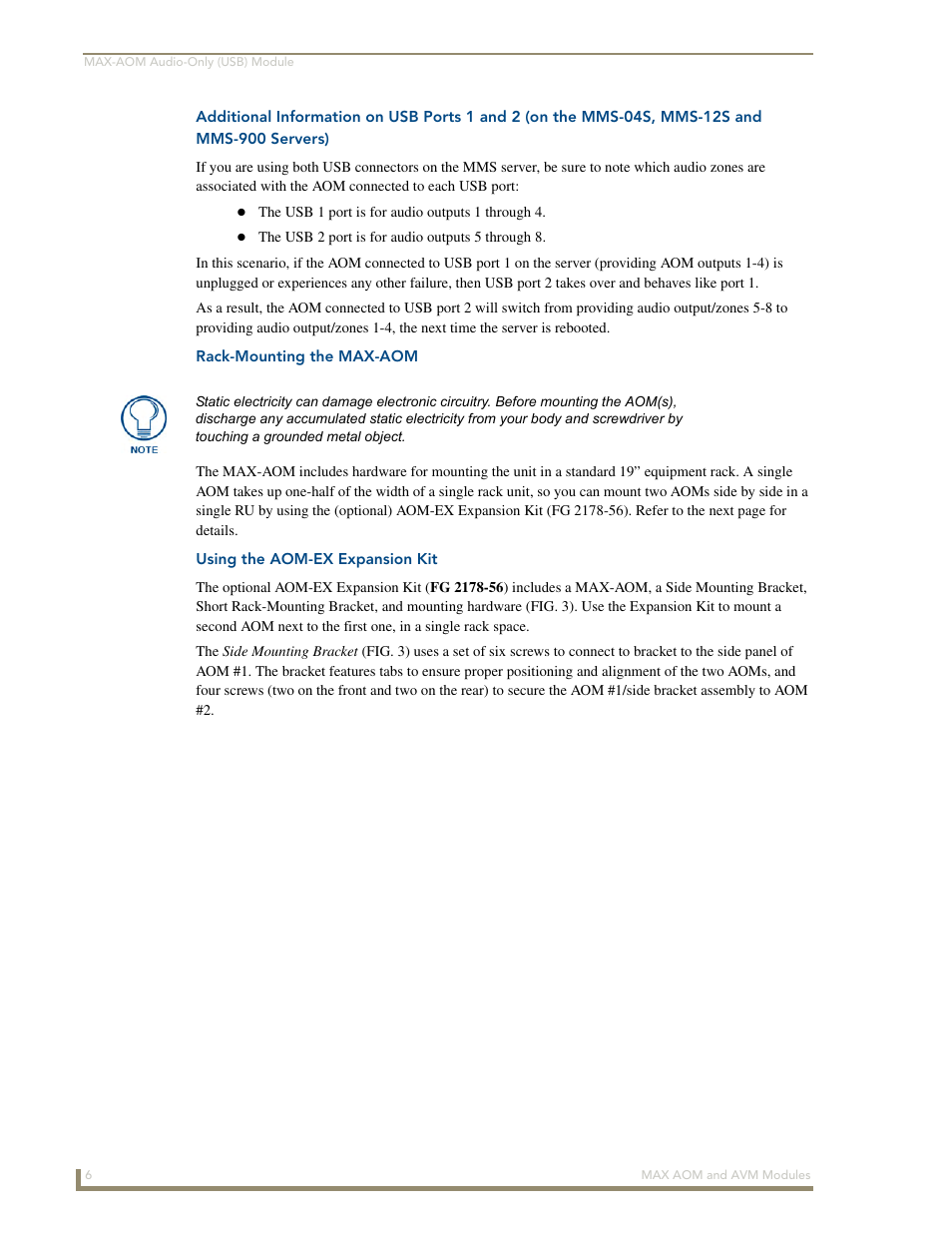 Rack-mounting the max-aom, Using the aom-ex expansion kit | AMX Audio-Only Module MAX-AOM User Manual | Page 10 / 26