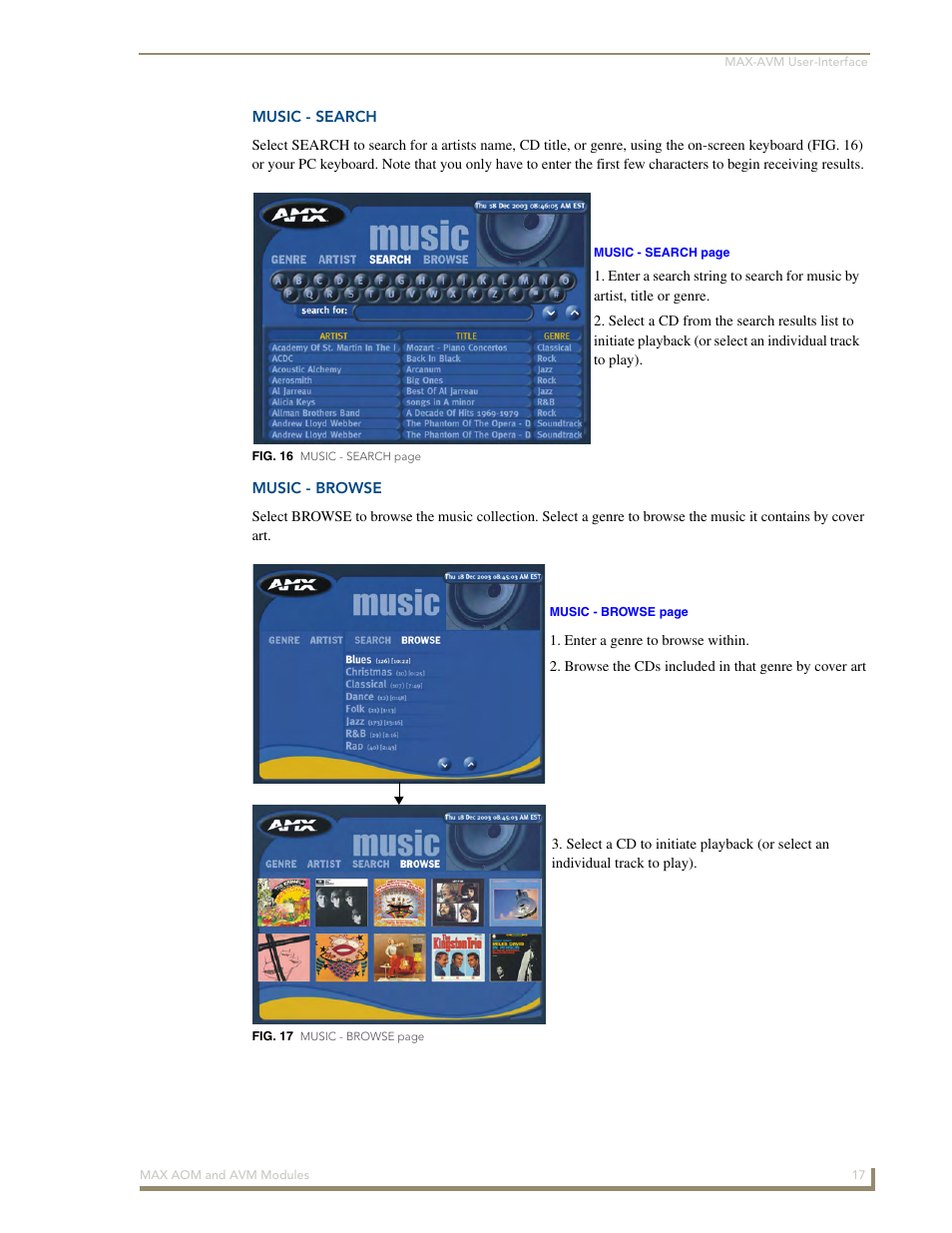 Music - search, Music - browse | AMX Audio-Only Module MAX-AOM User Manual | Page 19 / 26
