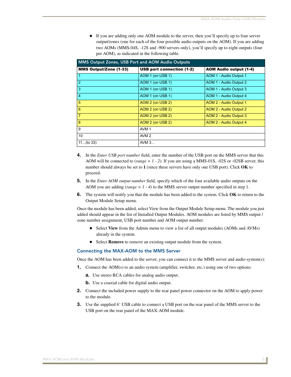 Connecting the max-aom to the mms server | AMX Audio-Only Module MAX-AOM User Manual | Page 9 / 26