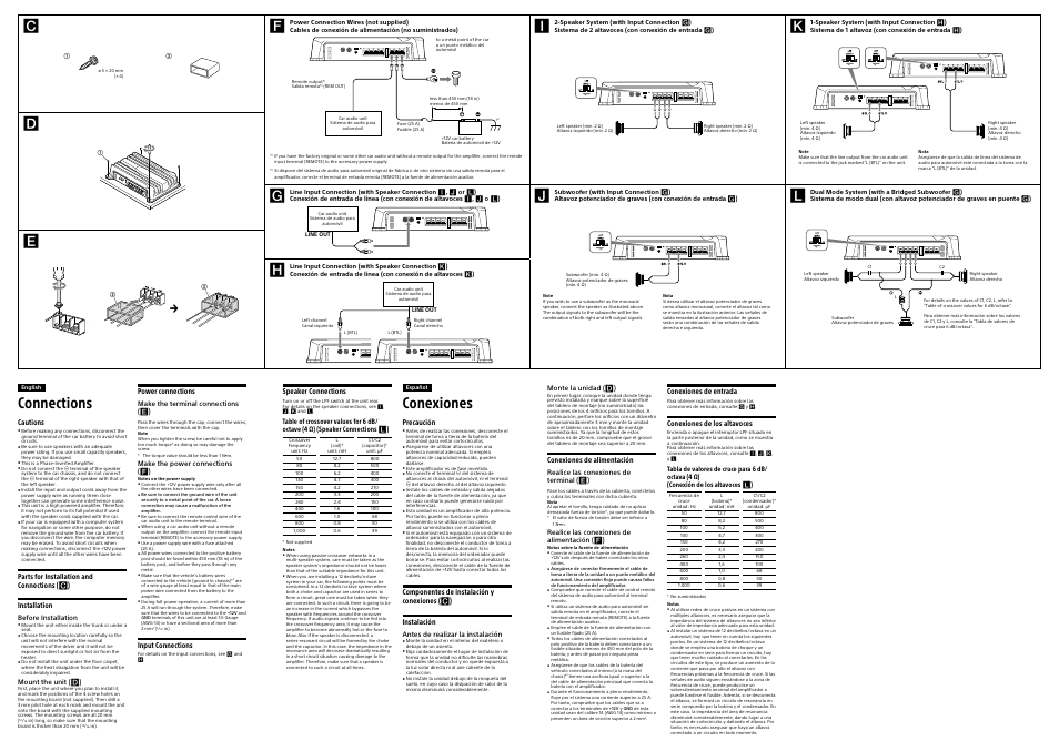 Connections, Conexiones | Sony XM-N502 User Manual | Page 2 / 2
