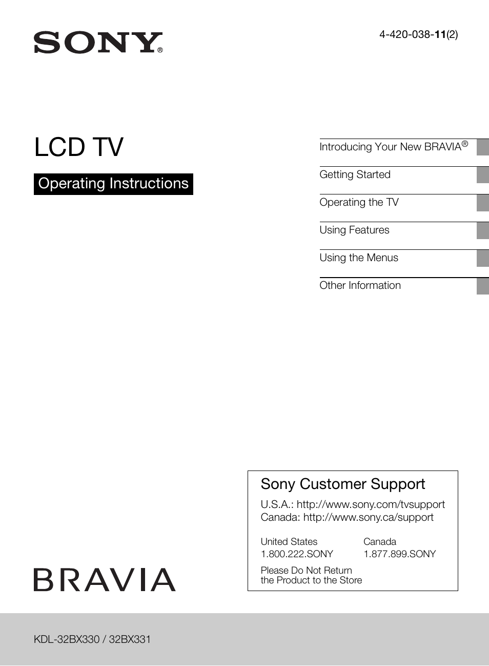 Sony KDL-32BX330 User Manual | 48 pages