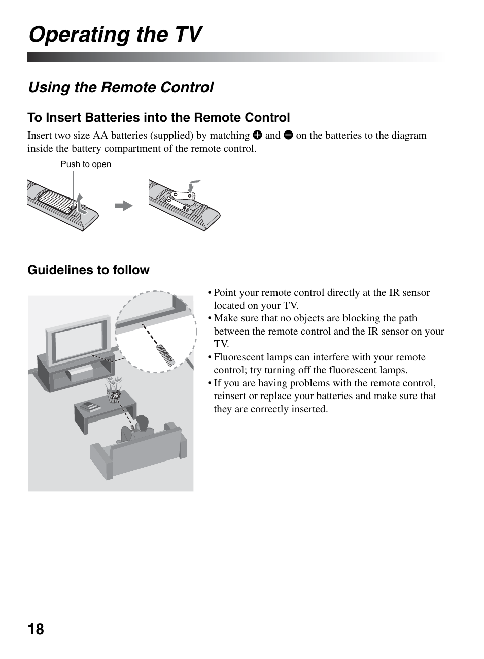 Operating the tv, Using the remote control | Sony KDL-32BX330 User Manual | Page 18 / 48