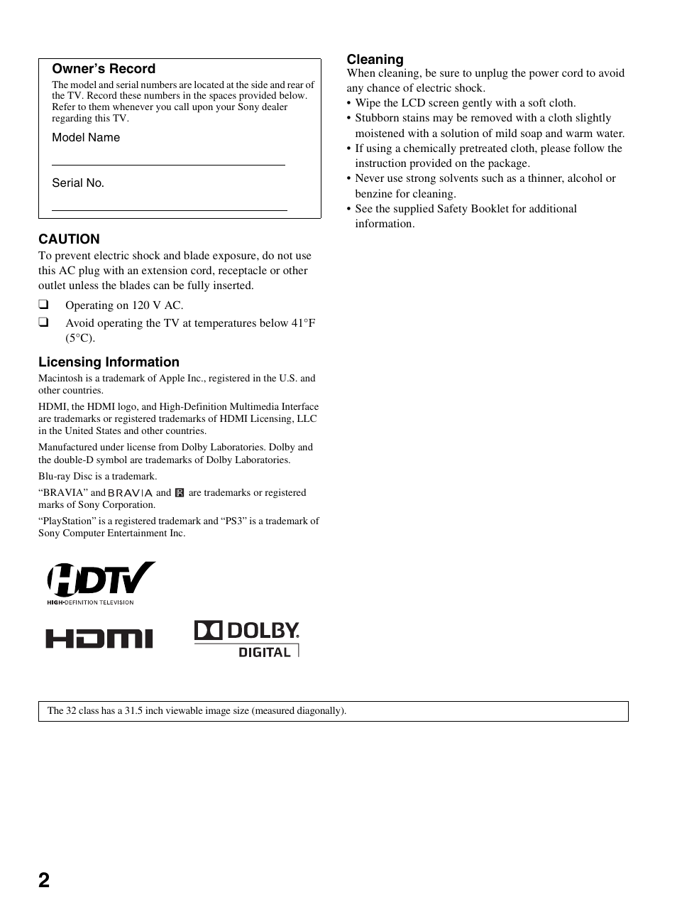 Sony KDL-32BX330 User Manual | Page 2 / 48