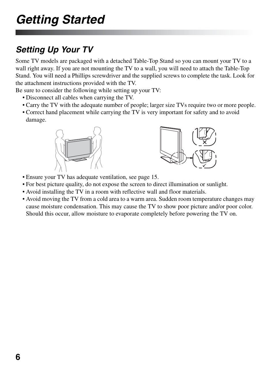 Getting started, Setting up your tv | Sony KDL-32BX330 User Manual | Page 6 / 48