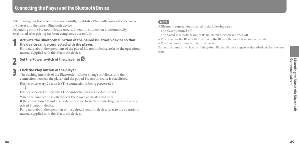 Connecting the player and the bluetooth device | Sony SEP-30BTWHI User Manual | Page 23 / 36