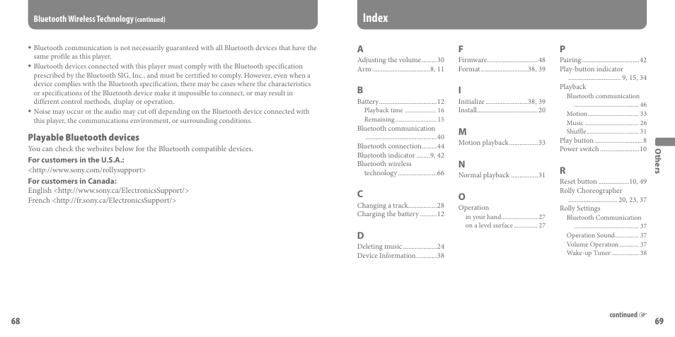 Index, Playable bluetooth devices | Sony SEP-30BTWHI User Manual | Page 35 / 36