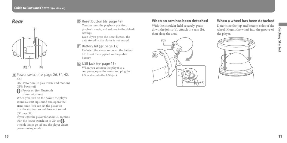 Rear, When an arm has been detached, When a wheel has been detached | Sony SEP-30BTWHI User Manual | Page 6 / 36