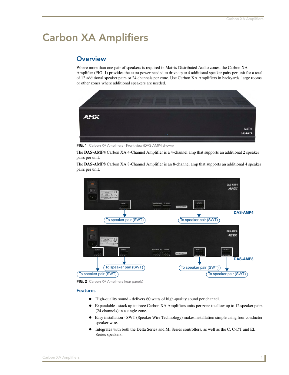 Carbon xa amplifiers, Overview, Features | AMX DAS-AMP4 User Manual | Page 7 / 14