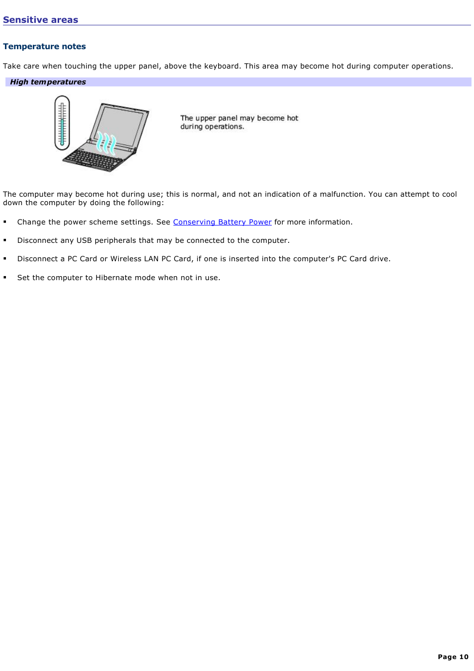 Temperature notes | Sony VGN-X505ZP User Manual | Page 10 / 135