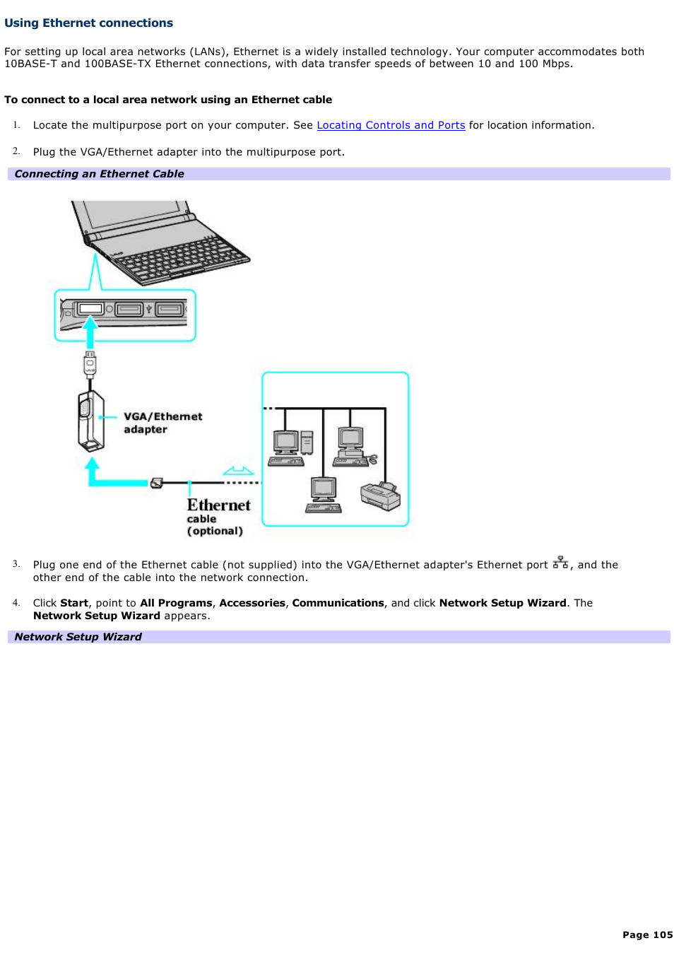 Using ethernet connections | Sony VGN-X505ZP User Manual | Page 105 / 135