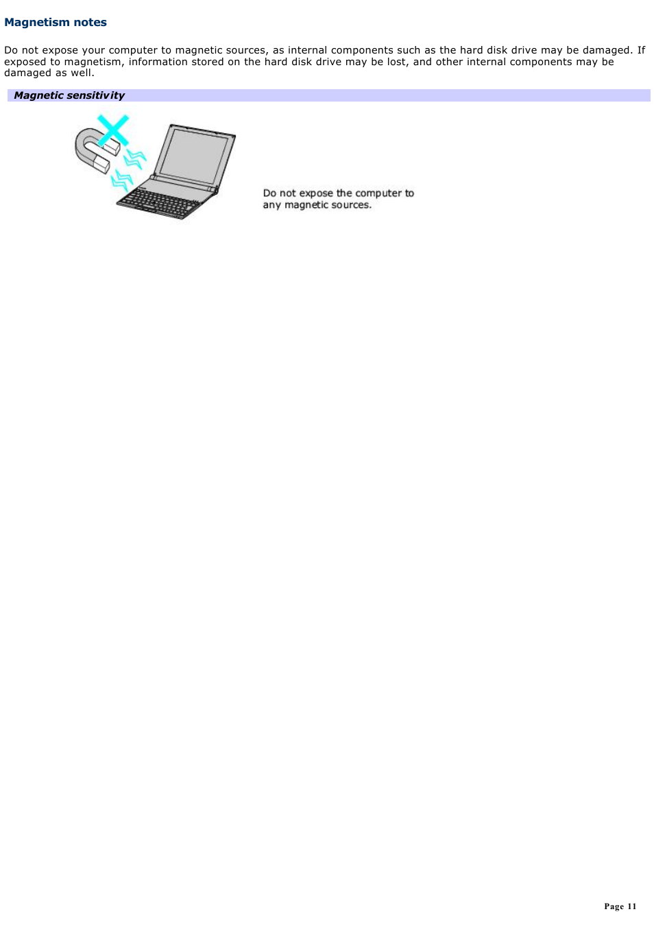 Magnetism notes | Sony VGN-X505ZP User Manual | Page 11 / 135