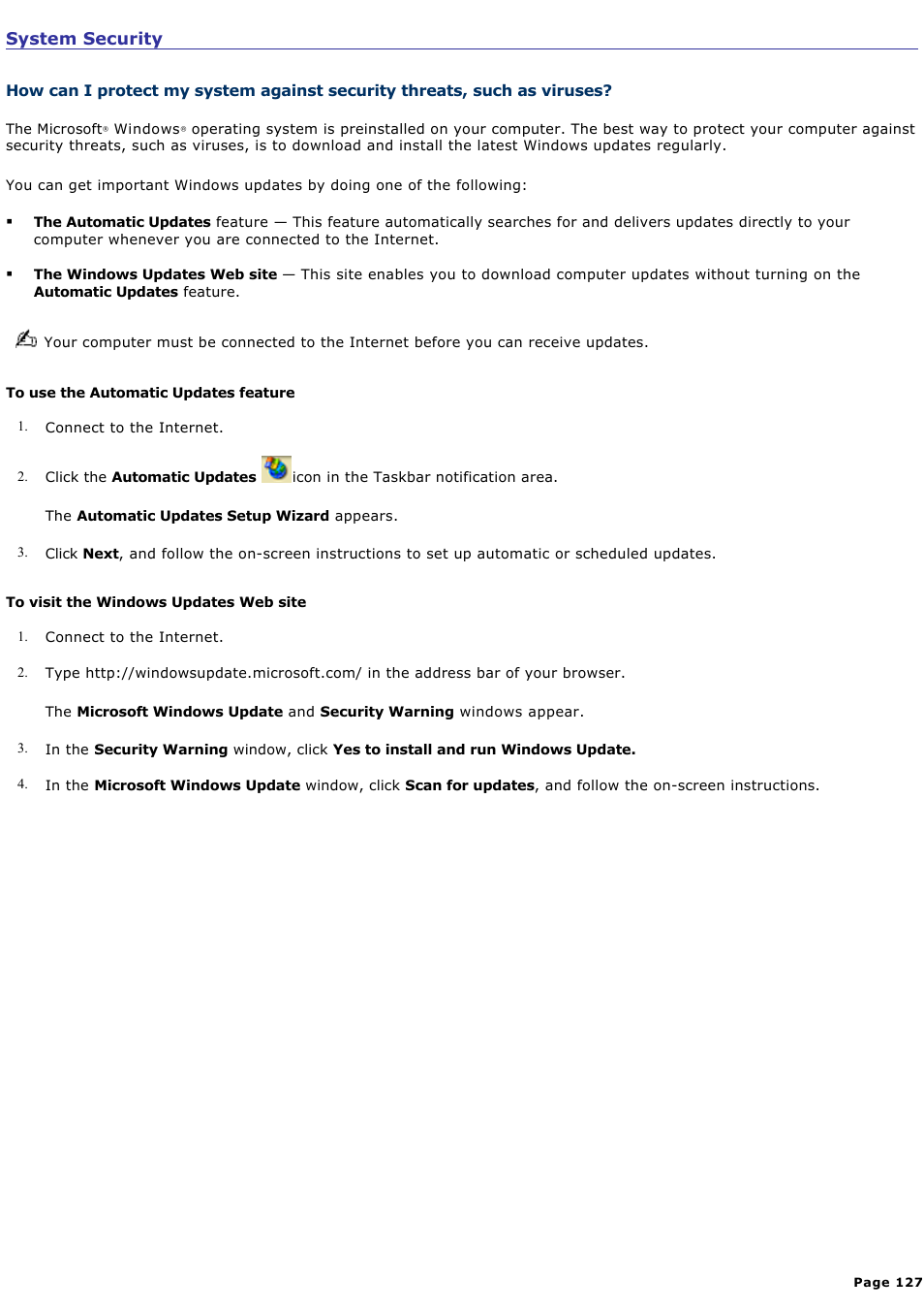 System security | Sony VGN-X505ZP User Manual | Page 127 / 135