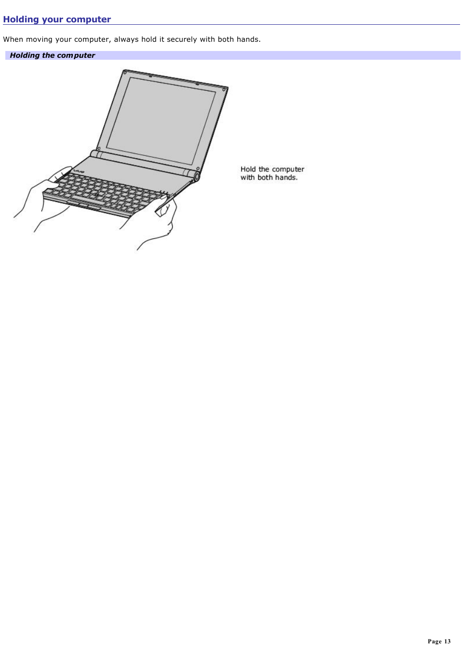 Holding your computer | Sony VGN-X505ZP User Manual | Page 13 / 135