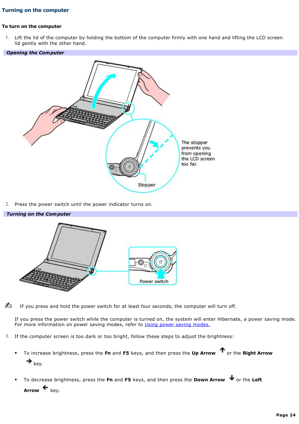 Turning on the computer | Sony VGN-X505ZP User Manual | Page 24 / 135