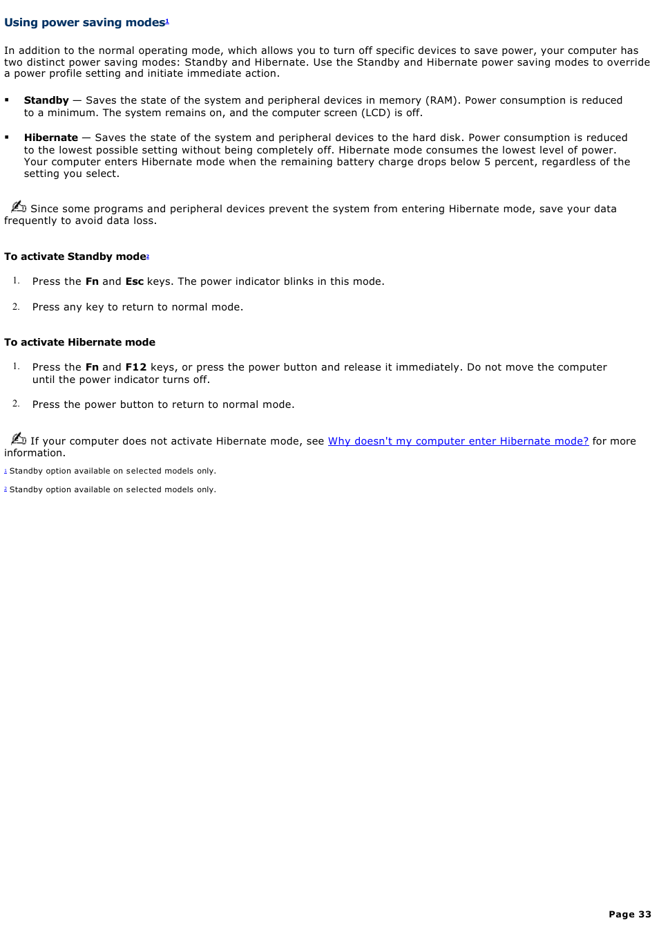 Using power saving modes | Sony VGN-X505ZP User Manual | Page 33 / 135