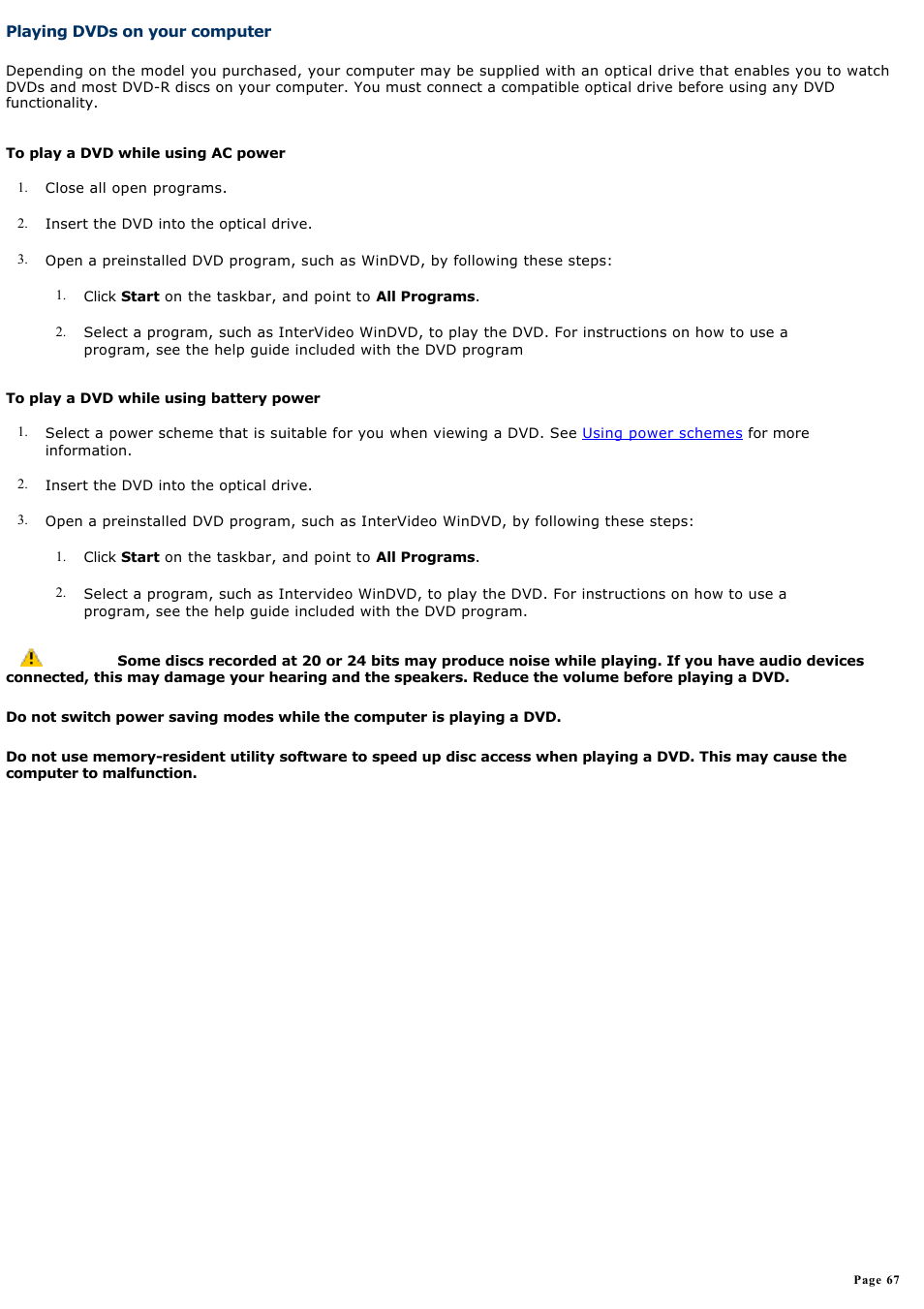 Playing dvds on your computer | Sony VGN-X505ZP User Manual | Page 67 / 135