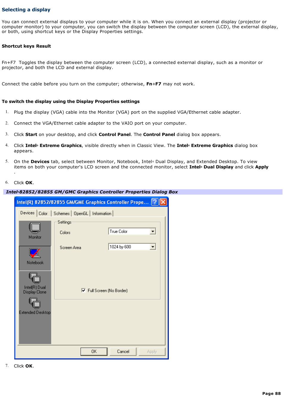 Selecting a display, For more | Sony VGN-X505ZP User Manual | Page 88 / 135