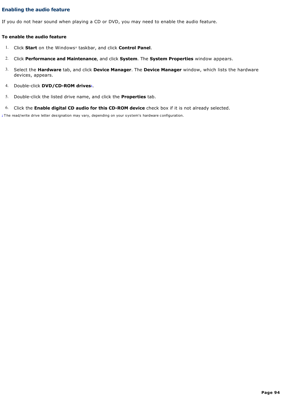 Enabling the audio feature | Sony VGN-X505ZP User Manual | Page 94 / 135