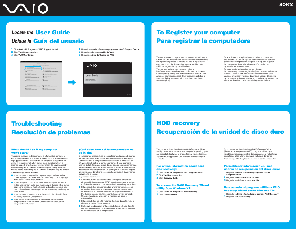 User guide, Guía del usuario, Locate the | Ubique la | Sony VGN-BX540 User Manual | Page 2 / 2