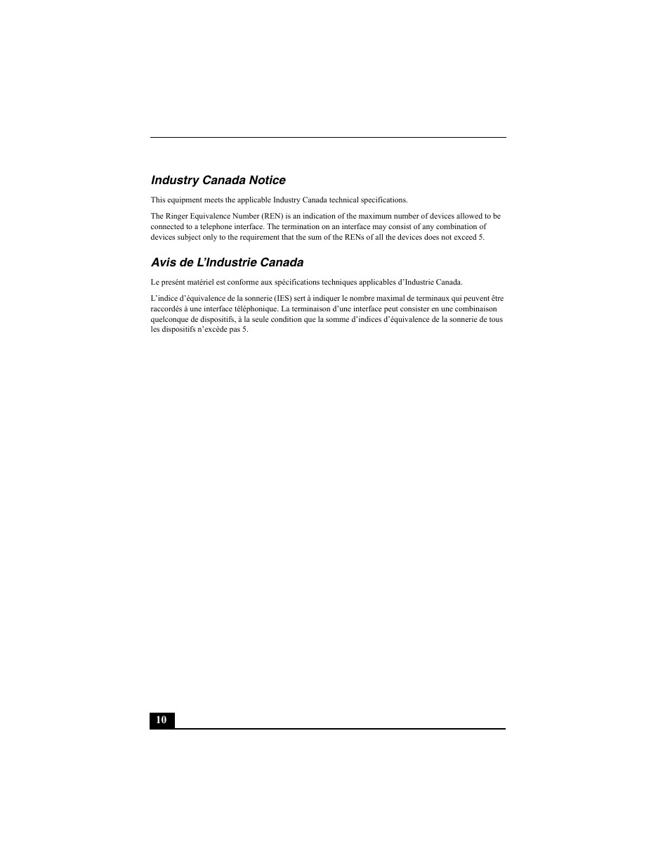 Industry canada notice, Avis de l’industrie canada | Sony PCV-W30 User Manual | Page 10 / 52