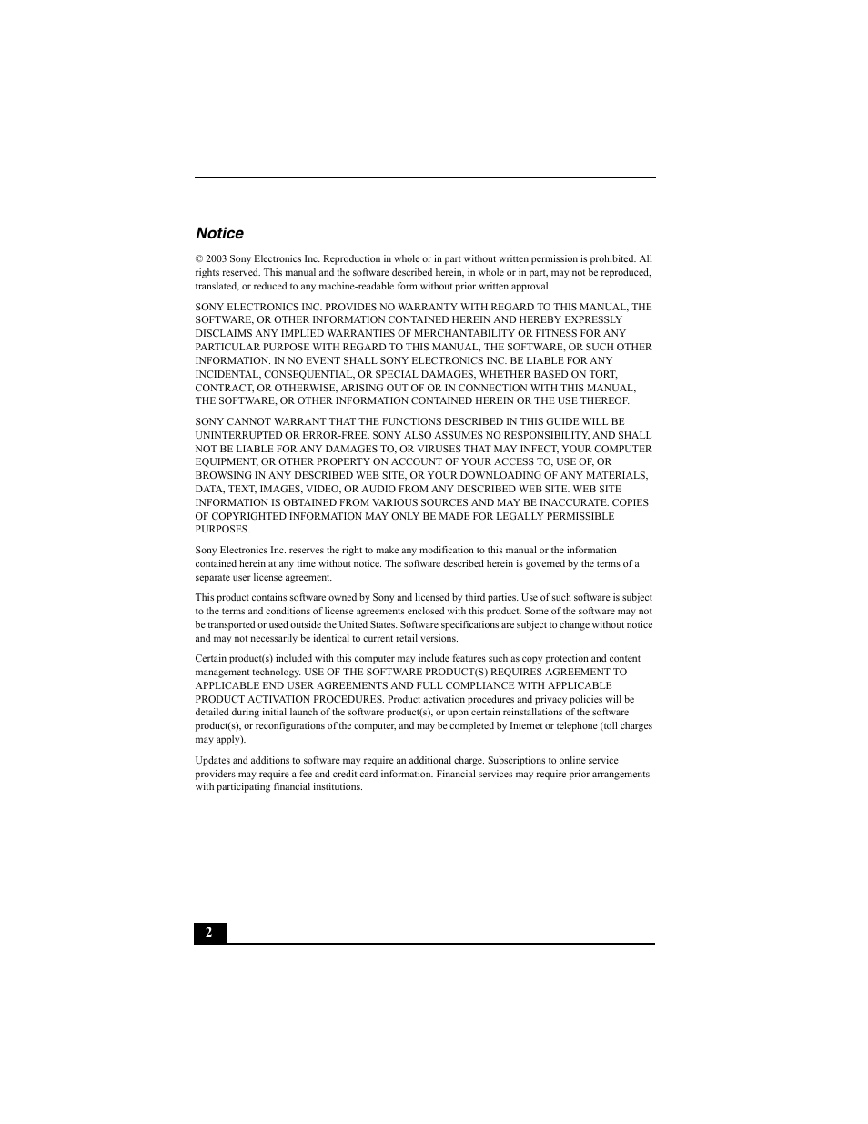 Notice | Sony PCV-W30 User Manual | Page 2 / 52