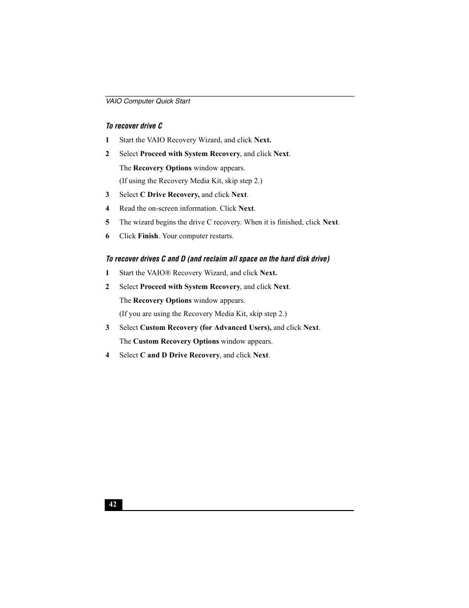 To recover drive c | Sony PCV-W30 User Manual | Page 42 / 52