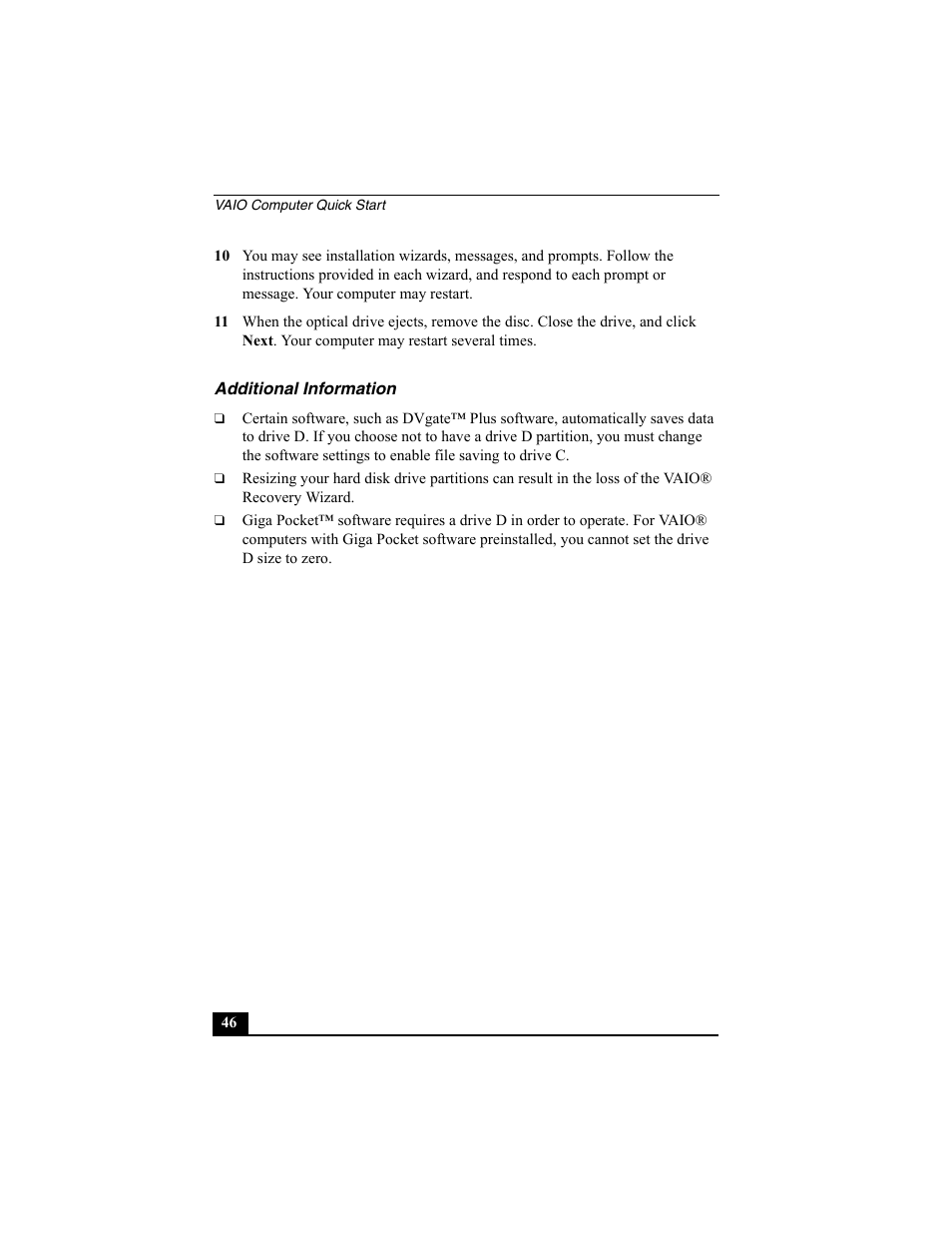 Additional information | Sony PCV-W30 User Manual | Page 46 / 52