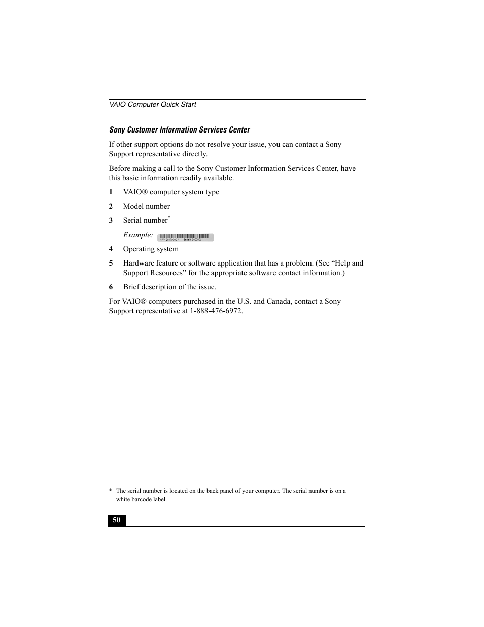 Sony customer information services center | Sony PCV-W30 User Manual | Page 50 / 52