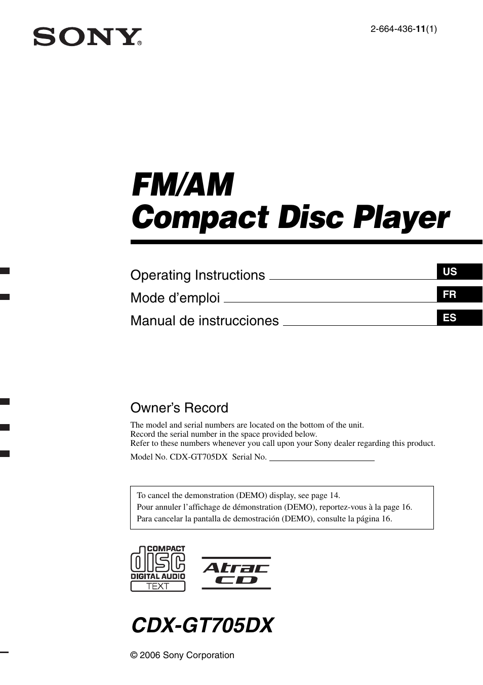 Sony CDX-GT705DX User Manual | 72 pages