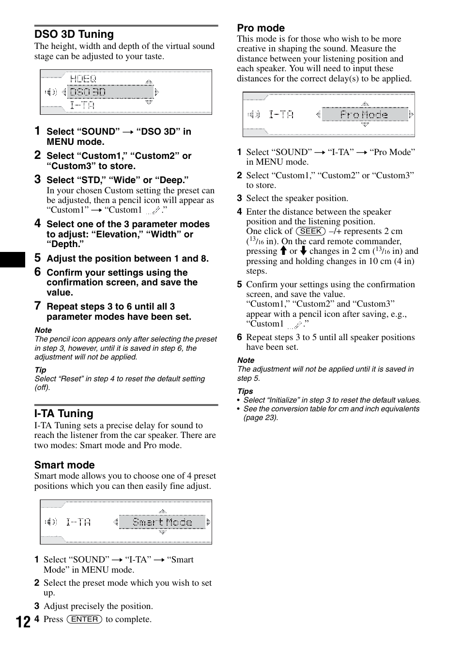 Dso 3d tuning, I-ta tuning, Dso 3d tuning i-ta tuning | Sony CDX-GT705DX User Manual | Page 12 / 72