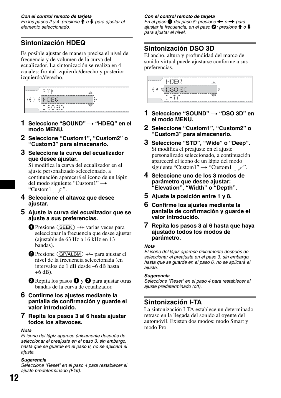 Sintonización hdeq, Sintonización dso 3d, Sintonización i-ta | Sony CDX-GT705DX User Manual | Page 58 / 72