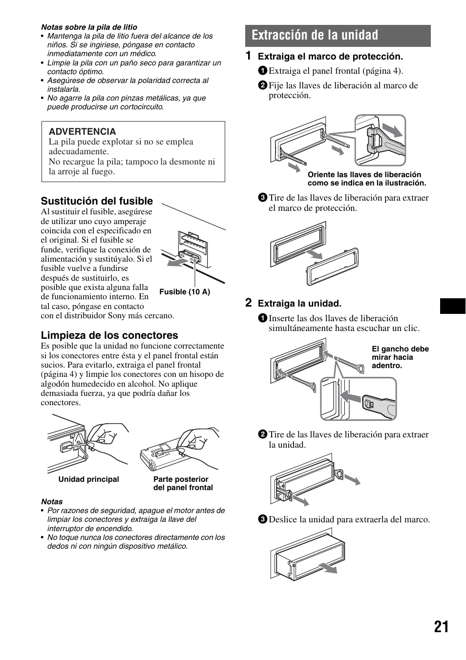 Extracción de la unidad | Sony CDX-GT705DX User Manual | Page 67 / 72