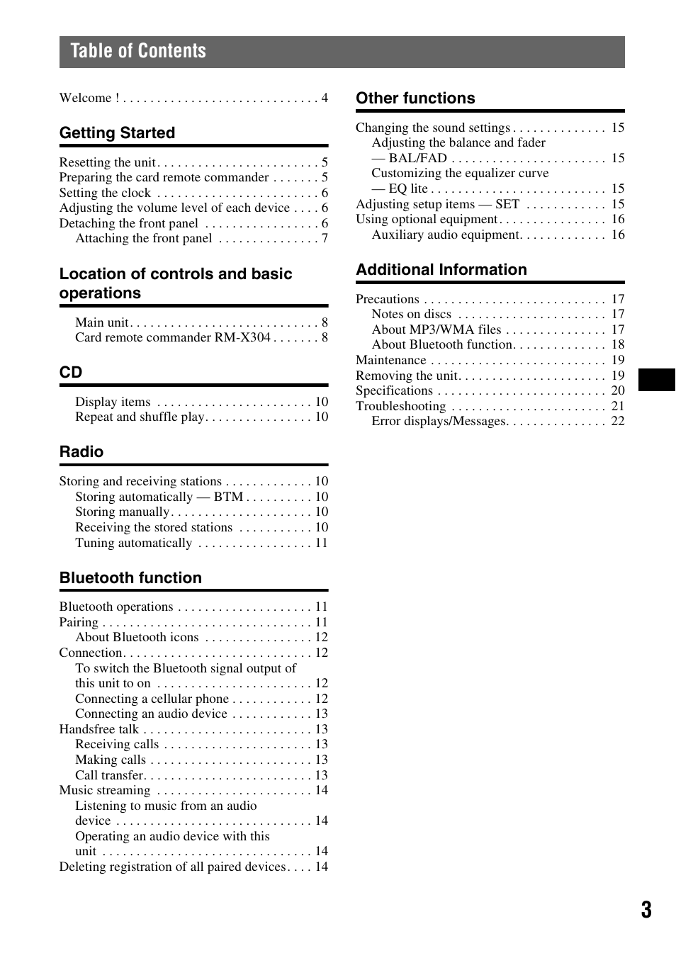 Sony MEX-BT2500 User Manual | Page 3 / 68