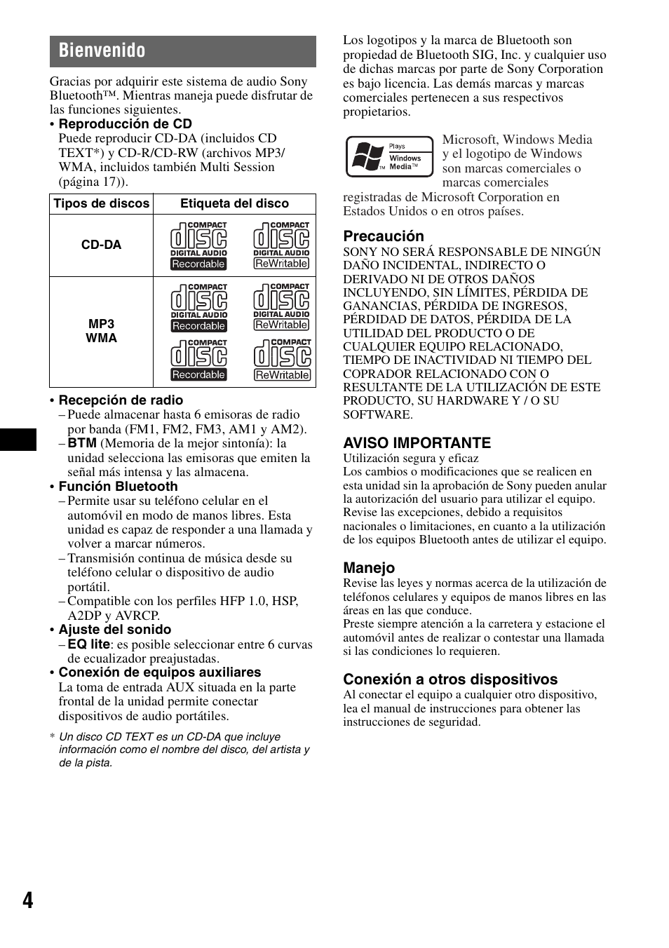 Bienvenido | Sony MEX-BT2500 User Manual | Page 48 / 68