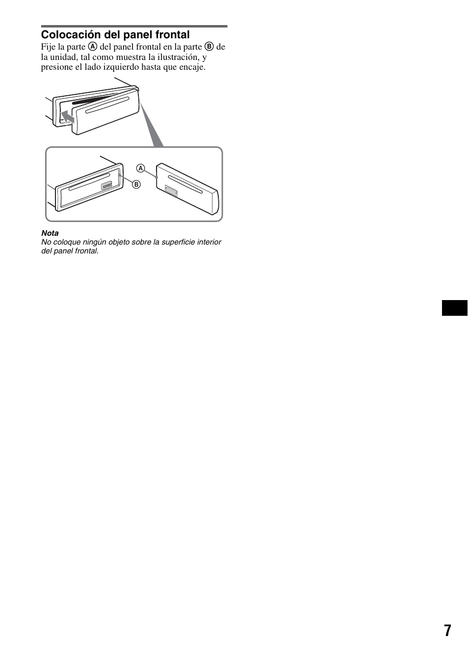 Colocación del panel frontal | Sony MEX-BT2500 User Manual | Page 51 / 68