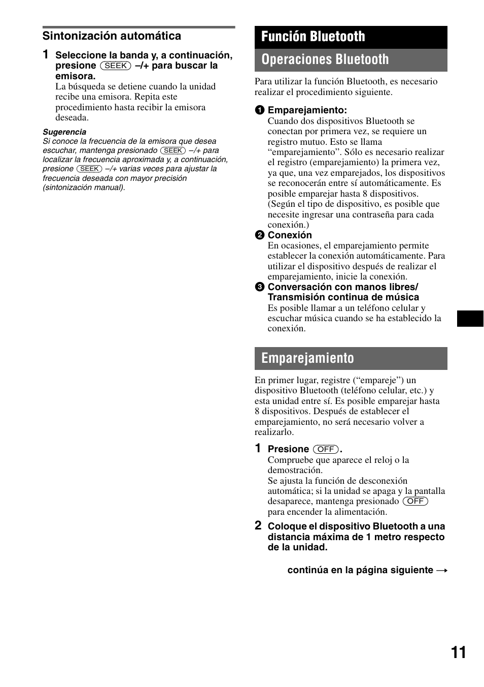 Sintonización automática, Función bluetooth, Operaciones bluetooth | Emparejamiento, Operaciones bluetooth emparejamiento, Función bluetooth operaciones bluetooth | Sony MEX-BT2500 User Manual | Page 55 / 68