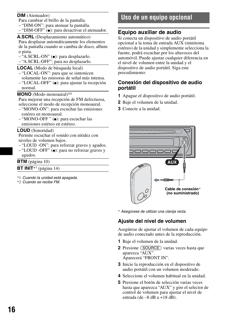 Uso de un equipo opcional, Equipo auxiliar de audio | Sony MEX-BT2500 User Manual | Page 60 / 68