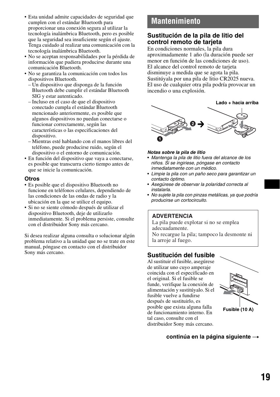 Mantenimiento | Sony MEX-BT2500 User Manual | Page 63 / 68