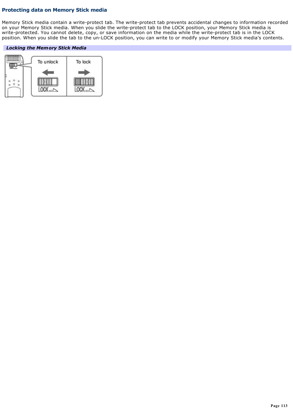 Protecting data on memory stick media | Sony PCV-V310P User Manual | Page 113 / 209