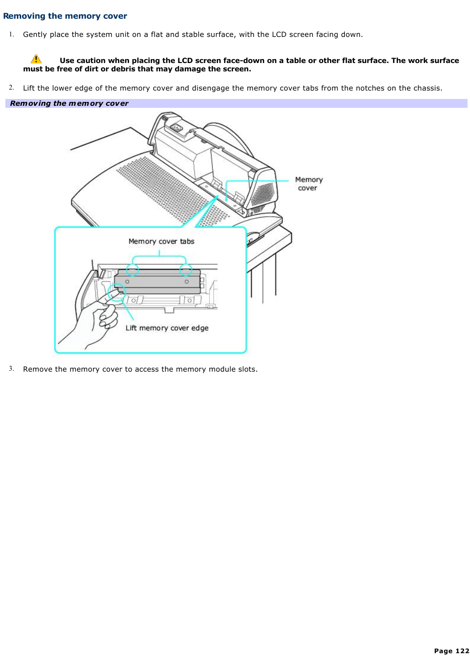 Removing the memory cover | Sony PCV-V310P User Manual | Page 122 / 209