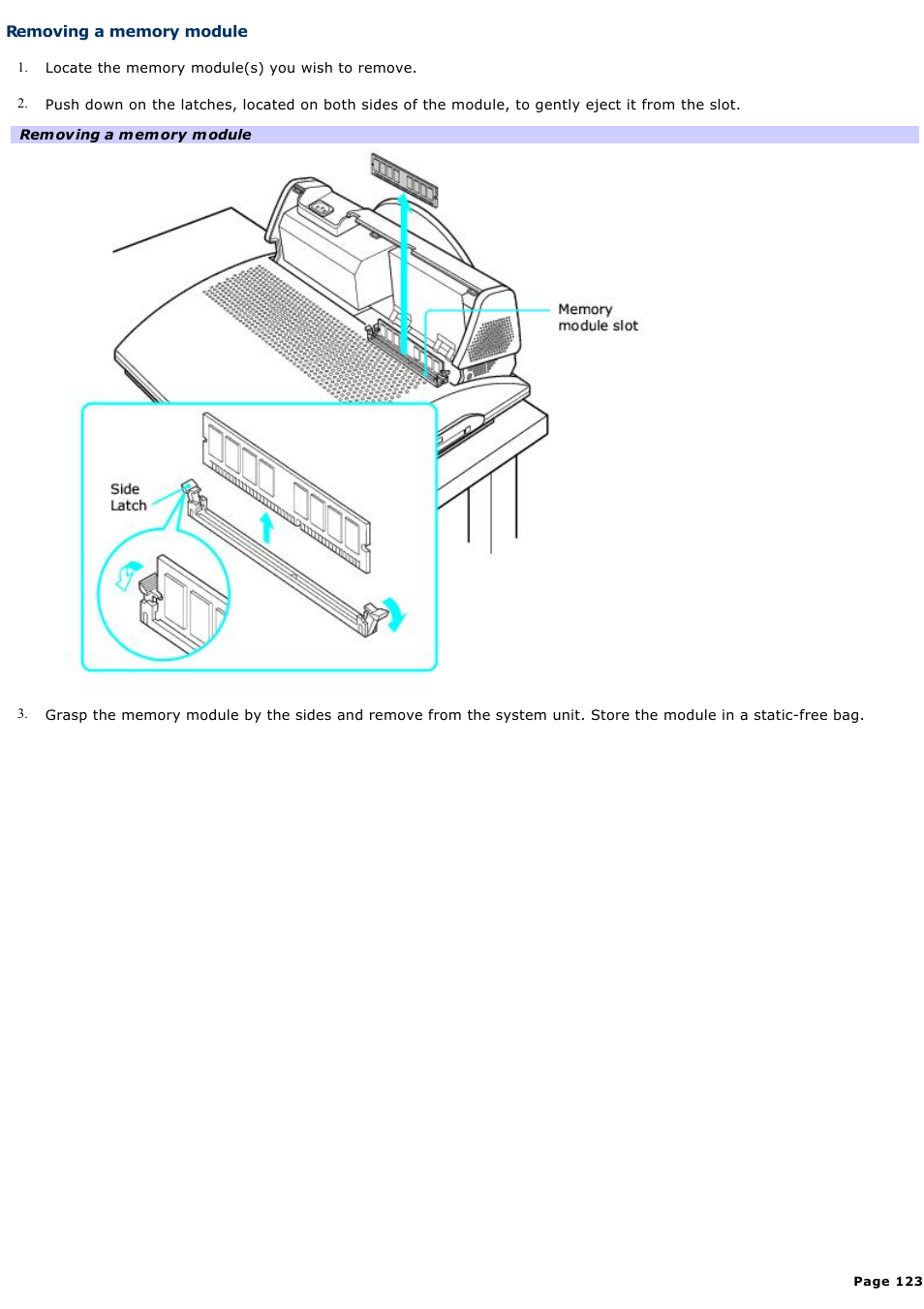 Removing a memory module | Sony PCV-V310P User Manual | Page 123 / 209