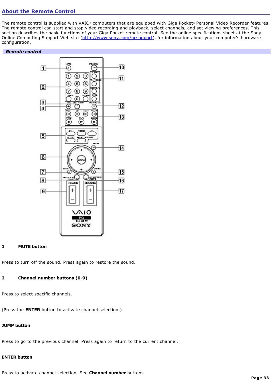 About the remote control | Sony PCV-V310P User Manual | Page 33 / 209