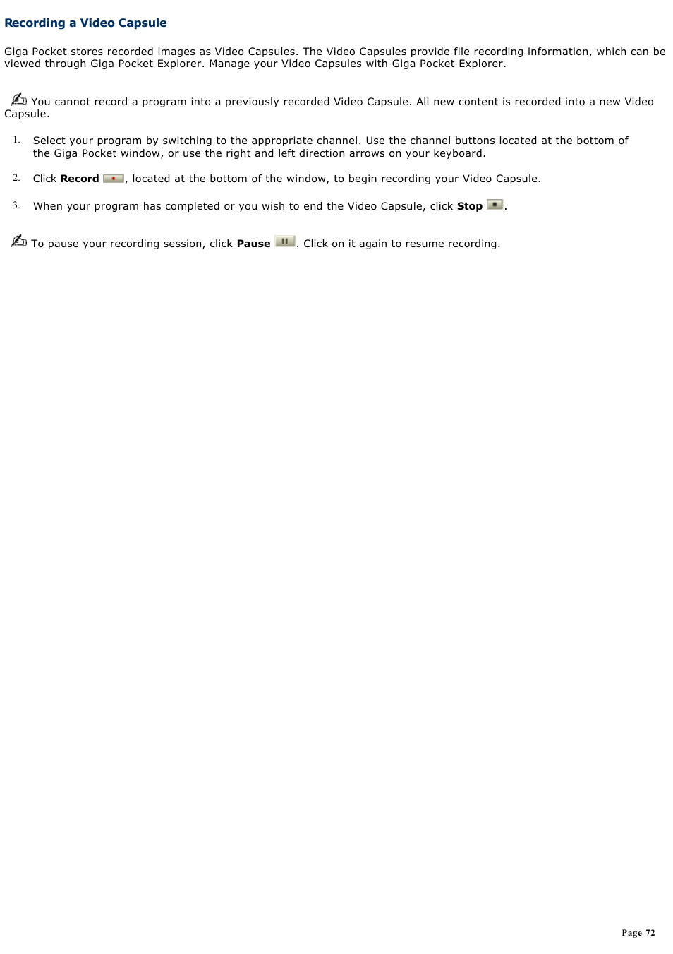 Recording a video capsule | Sony PCV-V310P User Manual | Page 72 / 209