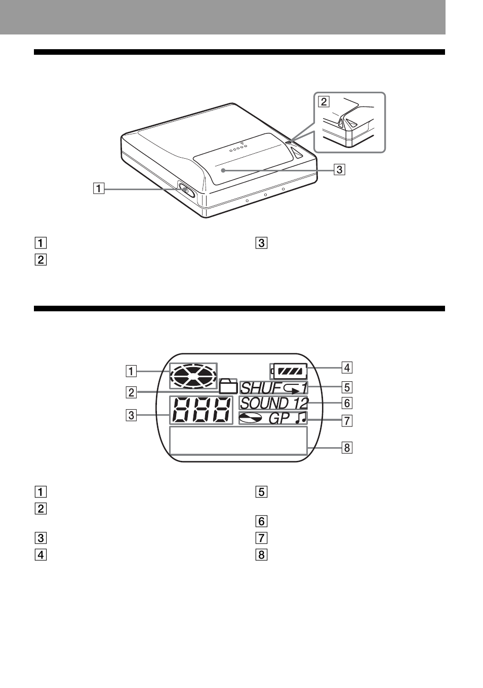 13 back of the player, The display window of the player | Sony MZ-N420D User Manual | Page 13 / 56