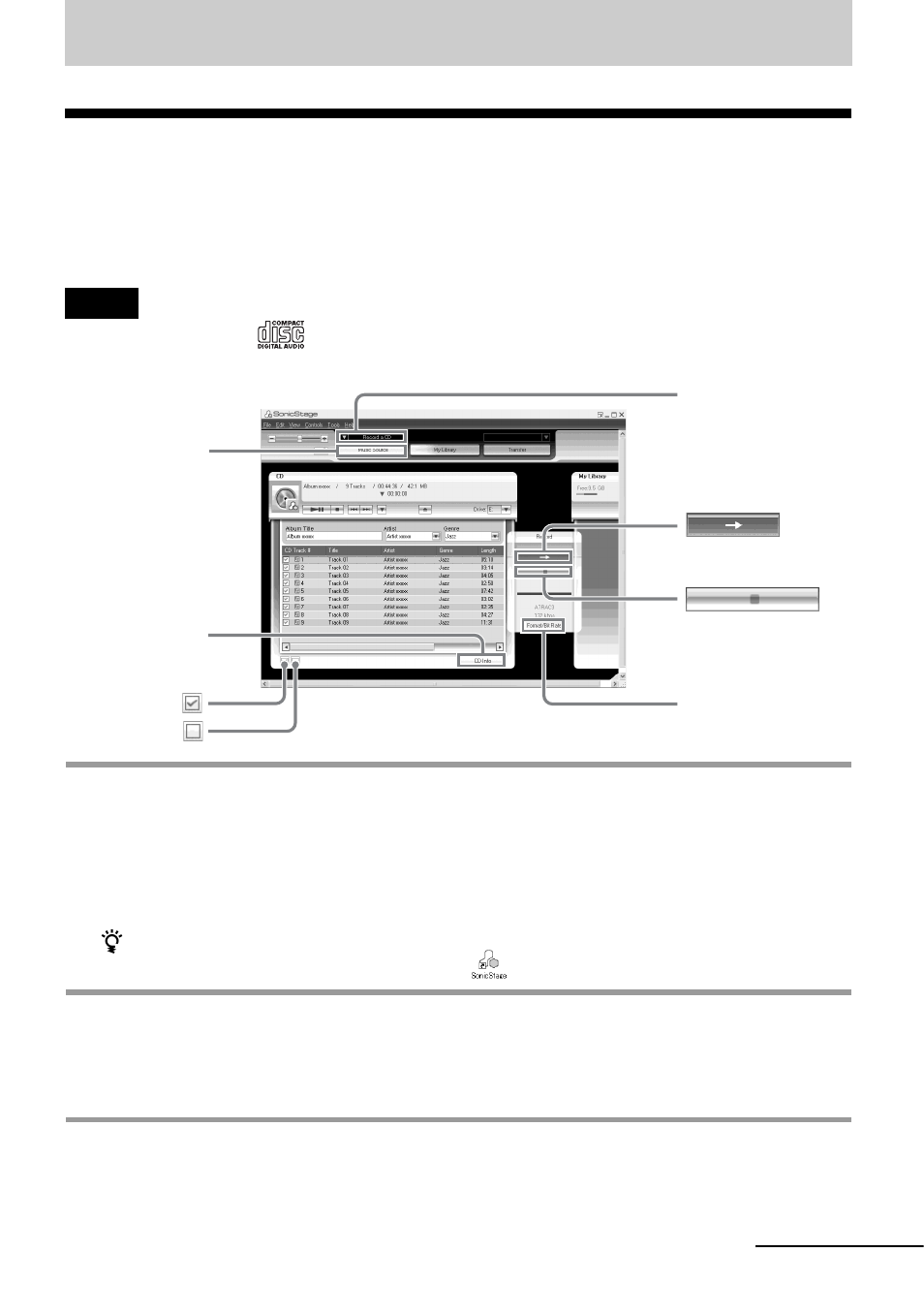 Using sonicstage, Importing audio data | Sony MZ-N420D User Manual | Page 39 / 56