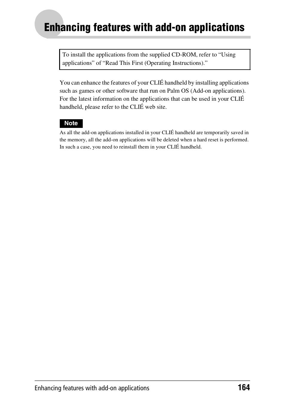 Enhancing features with add-on applications, Enhancing features with add-on, Applications | Sony PEG-NX70V User Manual | Page 164 / 176