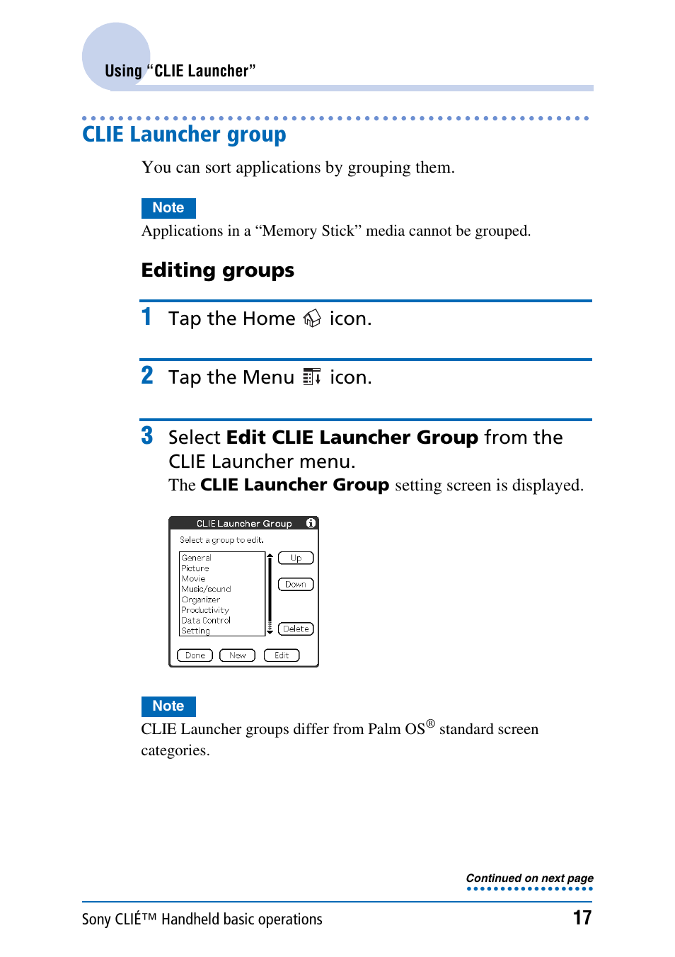 Clie launcher group | Sony PEG-NX70V User Manual | Page 17 / 176