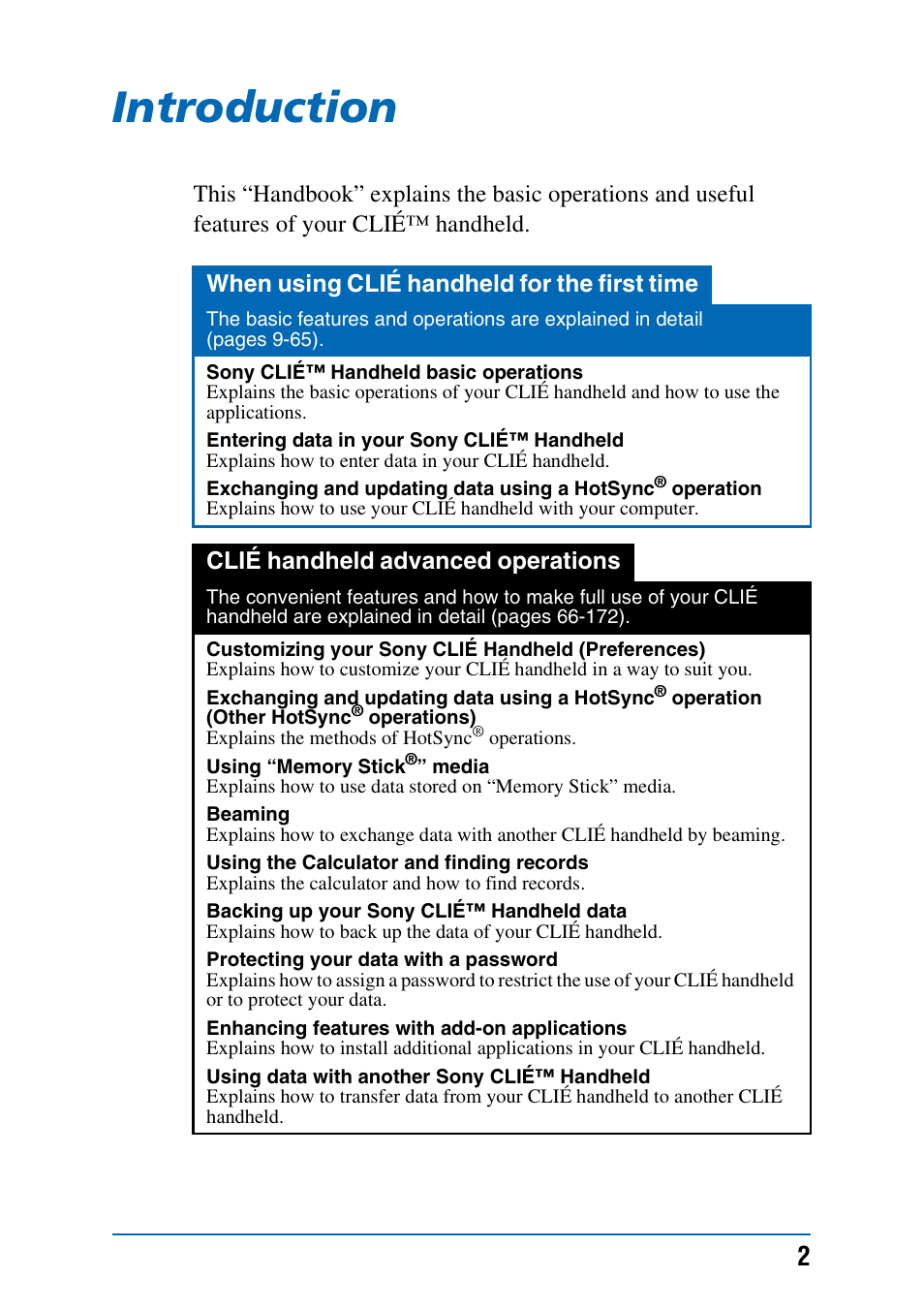 Introduction | Sony PEG-NX70V User Manual | Page 2 / 176