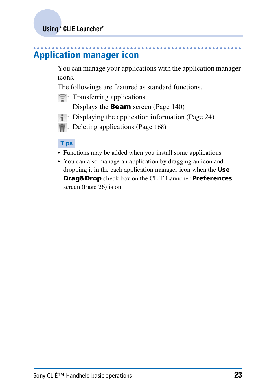 Application manager icon | Sony PEG-NX70V User Manual | Page 23 / 176